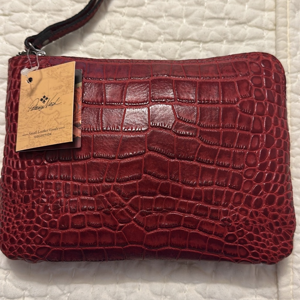 Patricia Nash Red Crocodile Embossed Wristlet Clutch